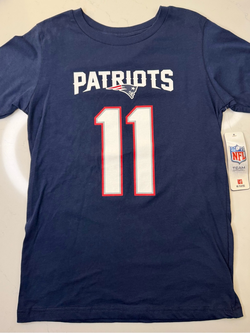 NFL Patriots Navy Kids Short-Sleeve Tee with White & Red #11
